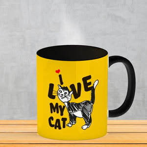 Ich liebe meine Katze Kaffeebecher mit Katzen Motiv und Rosa Hintergrund