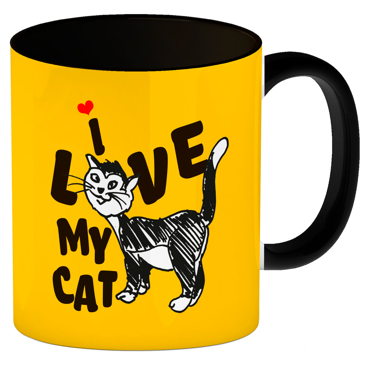Ich liebe meine Katze Kaffeebecher mit Katzen Motiv und Rosa Hintergrund