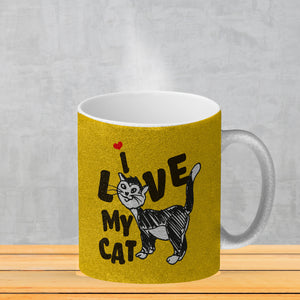 Ich liebe meine Katze Kaffeebecher mit Katzen Motiv und Rosa Hintergrund