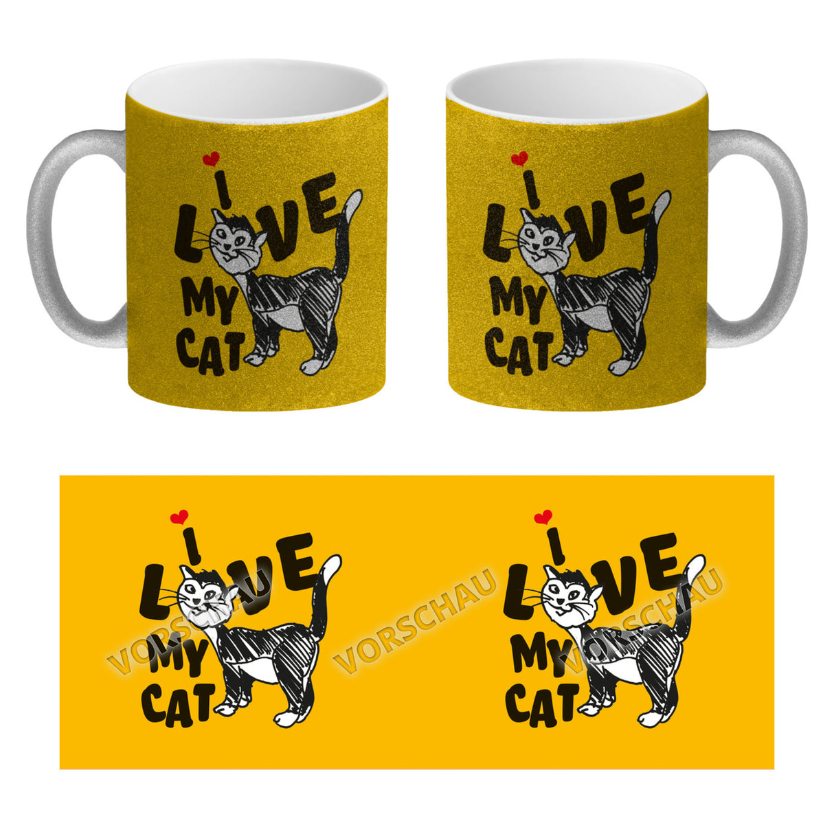 Ich liebe meine Katze Kaffeebecher mit Katzen Motiv und Rosa Hintergrund