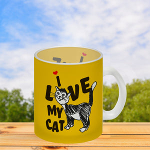 Ich liebe meine Katze Kaffeebecher mit Katzen Motiv und Rosa Hintergrund