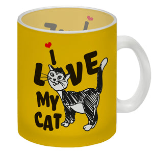 Ich liebe meine Katze Kaffeebecher mit Katzen Motiv und Rosa Hintergrund