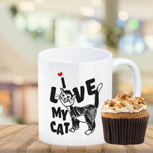 Ich liebe meine Katze Kaffeebecher mit Katzen Motiv und Rosa Hintergrund