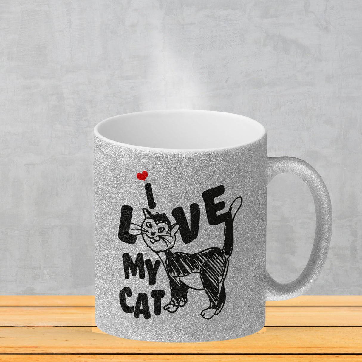 Ich liebe meine Katze Kaffeebecher mit Katzen Motiv und Rosa Hintergrund