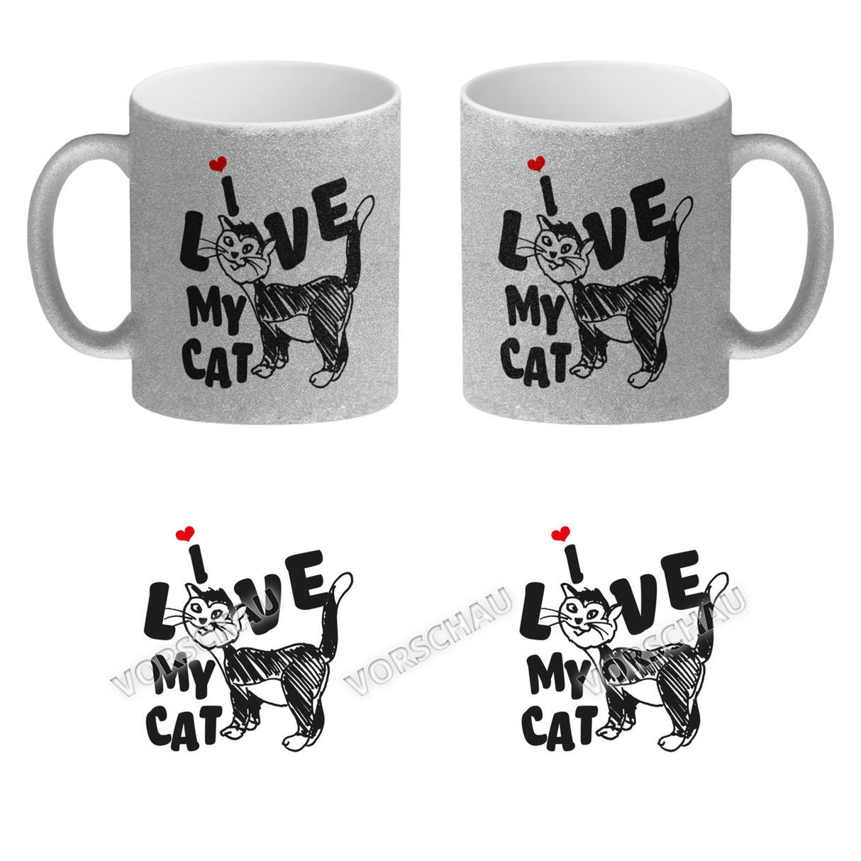 Ich liebe meine Katze Kaffeebecher mit Katzen Motiv und Rosa Hintergrund