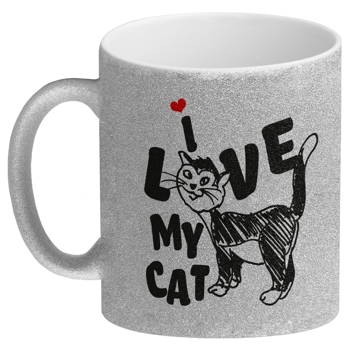 Ich liebe meine Katze Kaffeebecher mit Katzen Motiv und Rosa Hintergrund