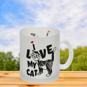Ich liebe meine Katze Kaffeebecher mit Katzen Motiv und Rosa Hintergrund