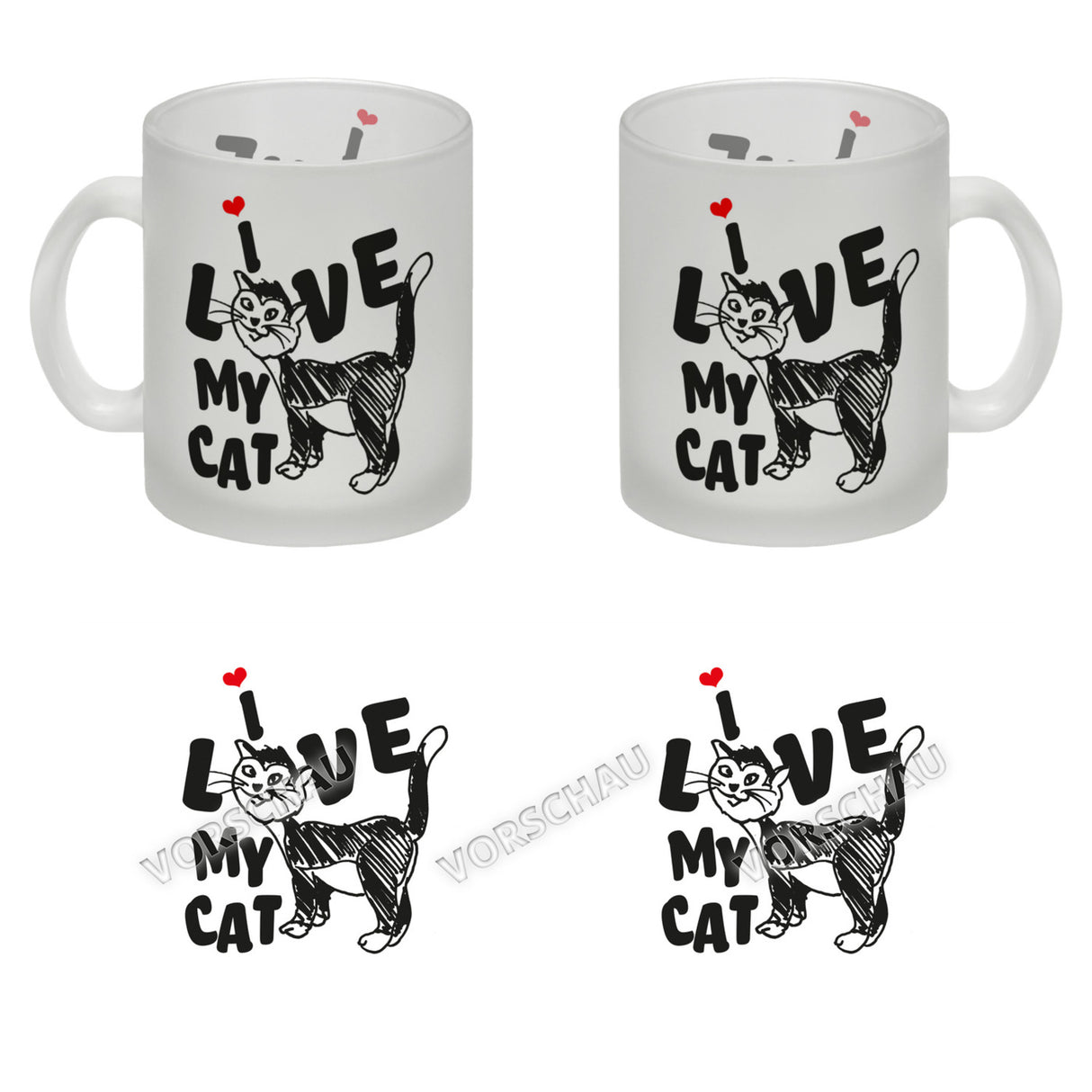 Ich liebe meine Katze Kaffeebecher mit Katzen Motiv und Rosa Hintergrund