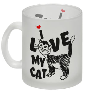 Ich liebe meine Katze Kaffeebecher mit Katzen Motiv und Rosa Hintergrund