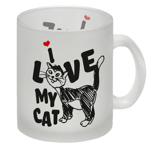 Ich liebe meine Katze Kaffeebecher mit Katzen Motiv und Rosa Hintergrund