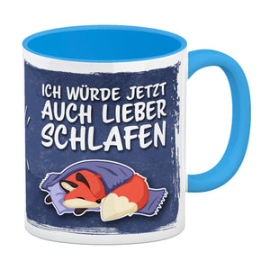 Ich würde jetzt auch lieber schlafen Kaffeebecher mit süßem Cartoon Fuchs