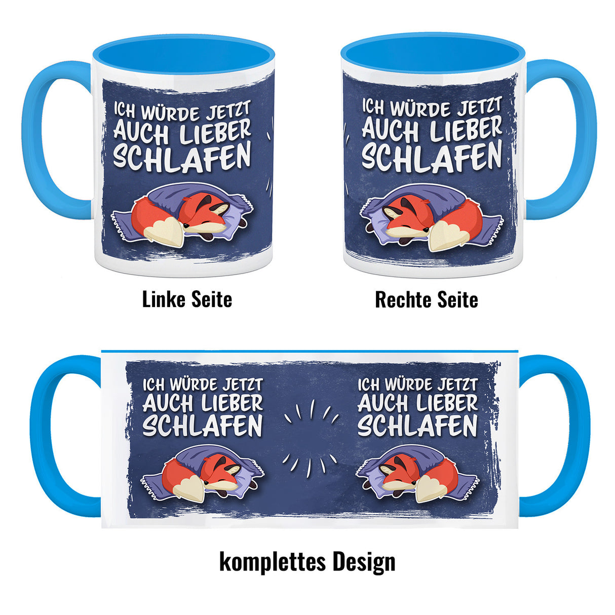 Ich würde jetzt auch lieber schlafen Kaffeebecher mit süßem Cartoon Fuchs