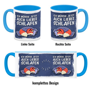 Ich würde jetzt auch lieber schlafen Kaffeebecher mit süßem Cartoon Fuchs