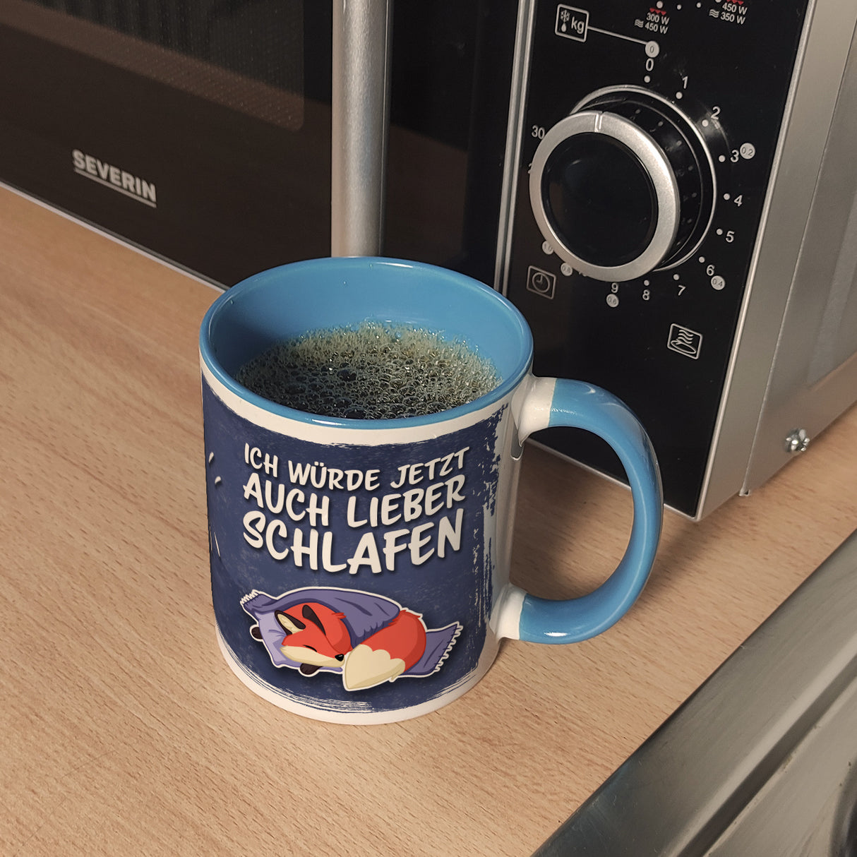 Ich würde jetzt auch lieber schlafen Kaffeebecher mit süßem Cartoon Fuchs