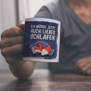 Ich würde jetzt auch lieber schlafen Kaffeebecher mit süßem Cartoon Fuchs