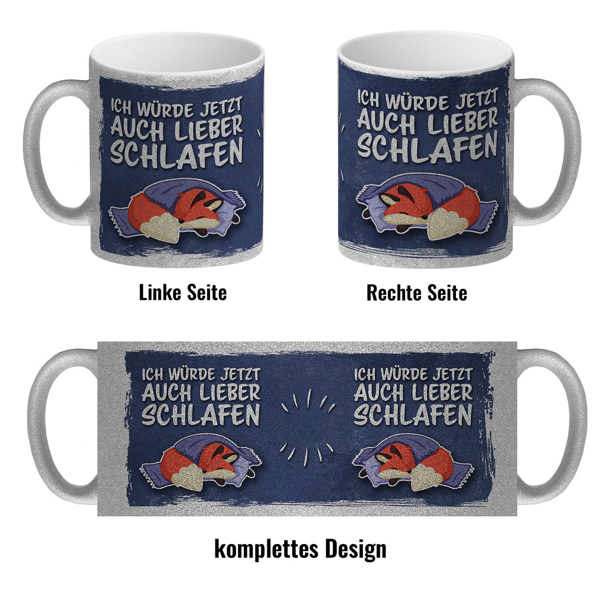 Ich würde jetzt auch lieber schlafen Kaffeebecher mit süßem Cartoon Fuchs