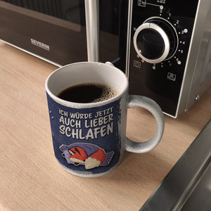 Ich würde jetzt auch lieber schlafen Kaffeebecher mit süßem Cartoon Fuchs