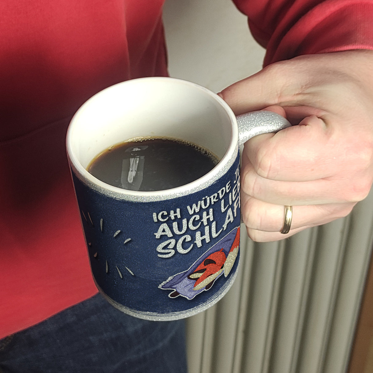 Ich würde jetzt auch lieber schlafen Kaffeebecher mit süßem Cartoon Fuchs