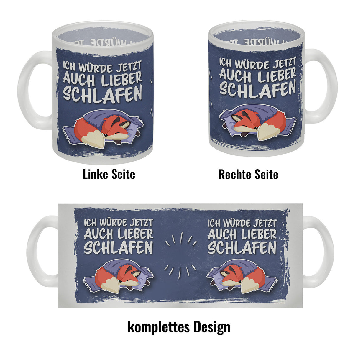 Ich würde jetzt auch lieber schlafen Kaffeebecher mit süßem Cartoon Fuchs