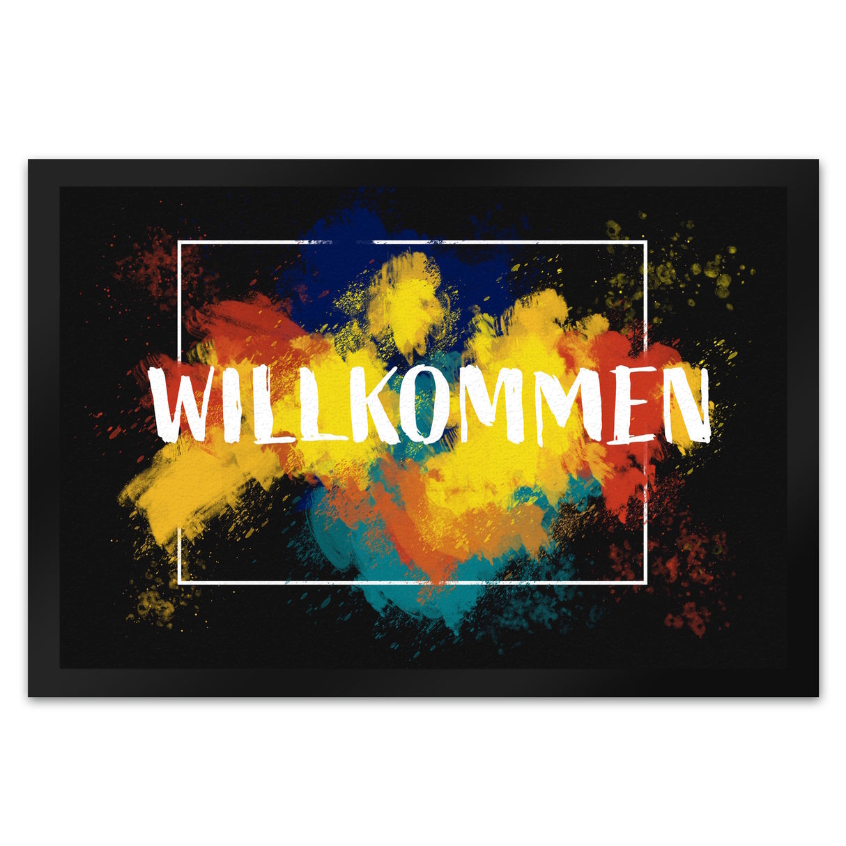 Willkommen Fußmatte mit buntem malerischen Hintergrund