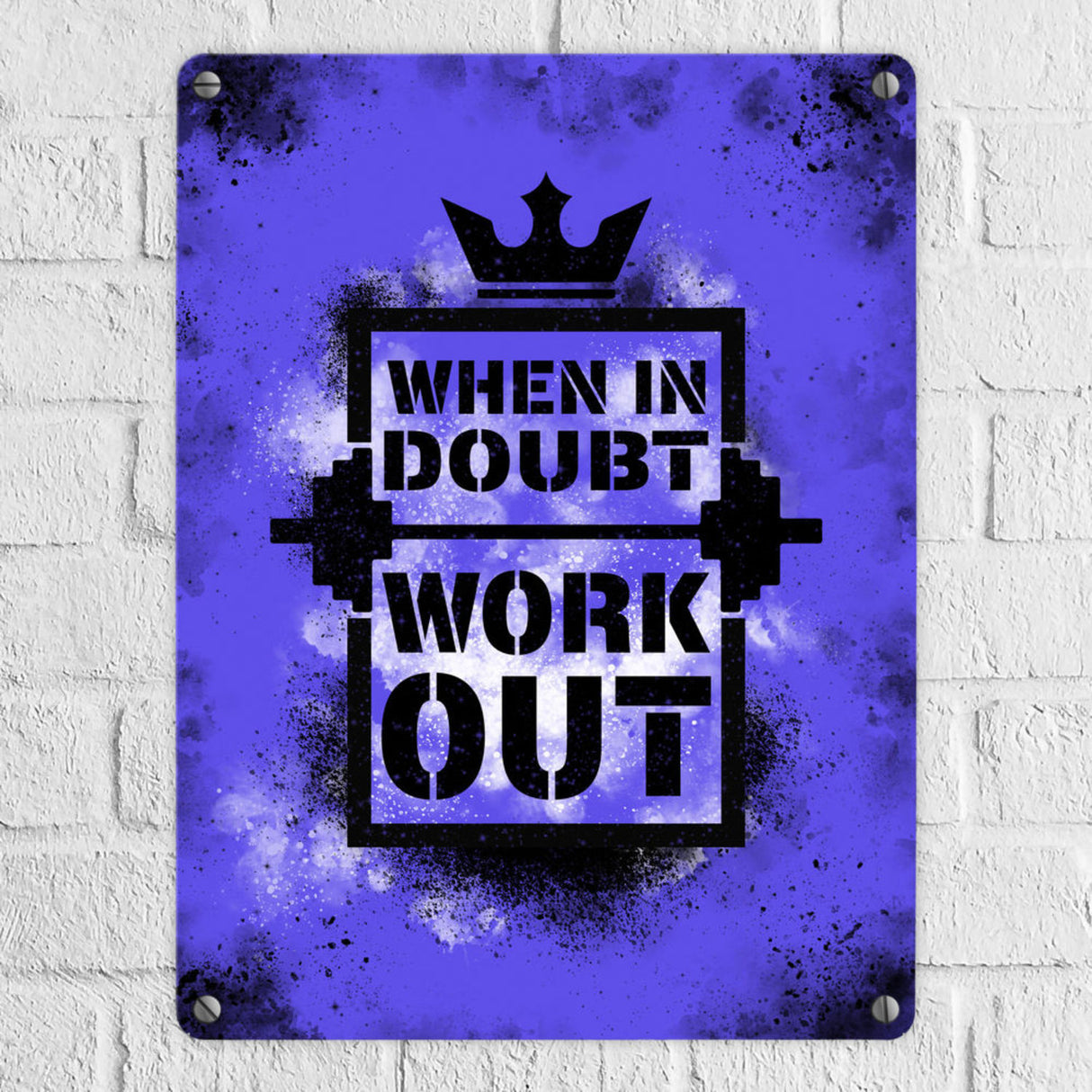 When in doubt Work out Metallschild mit motivierendem Spruch in {Gelb}