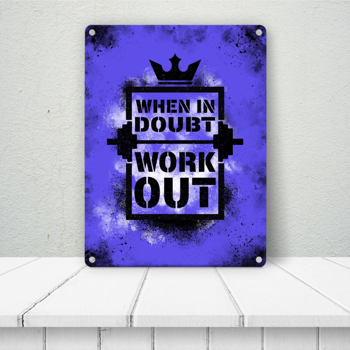 When in doubt Work out Metallschild mit motivierendem Spruch in {Gelb}