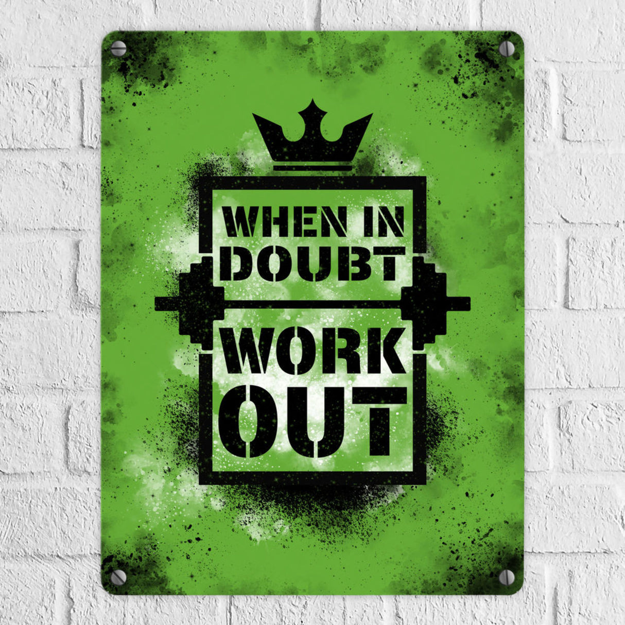 When in doubt Work out Metallschild mit motivierendem Spruch in {Gelb}