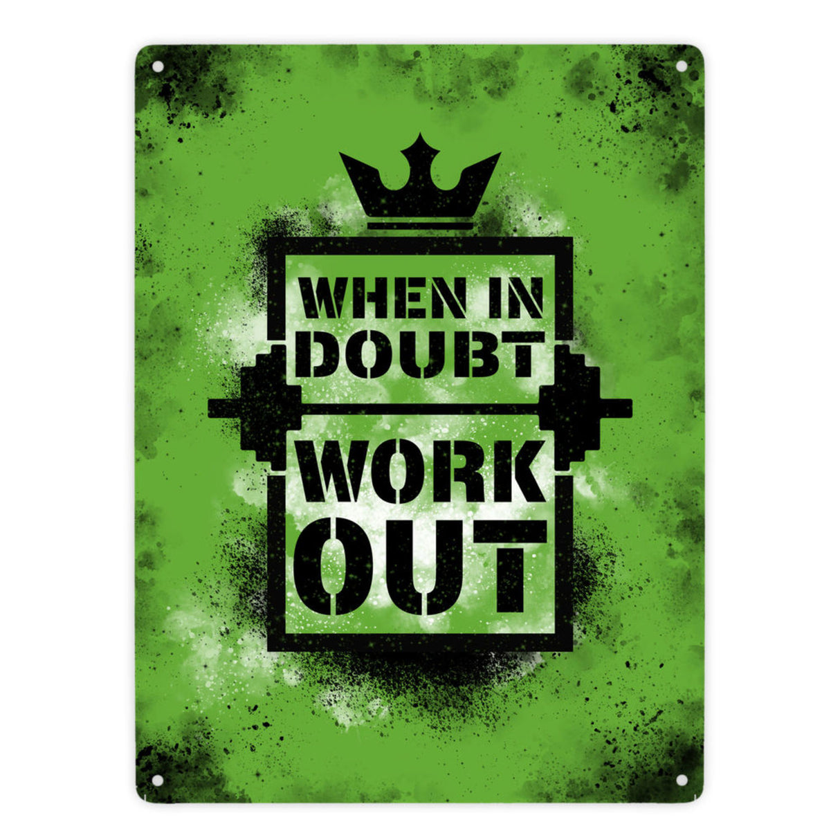 When in doubt Work out Metallschild mit motivierendem Spruch in {Gelb}