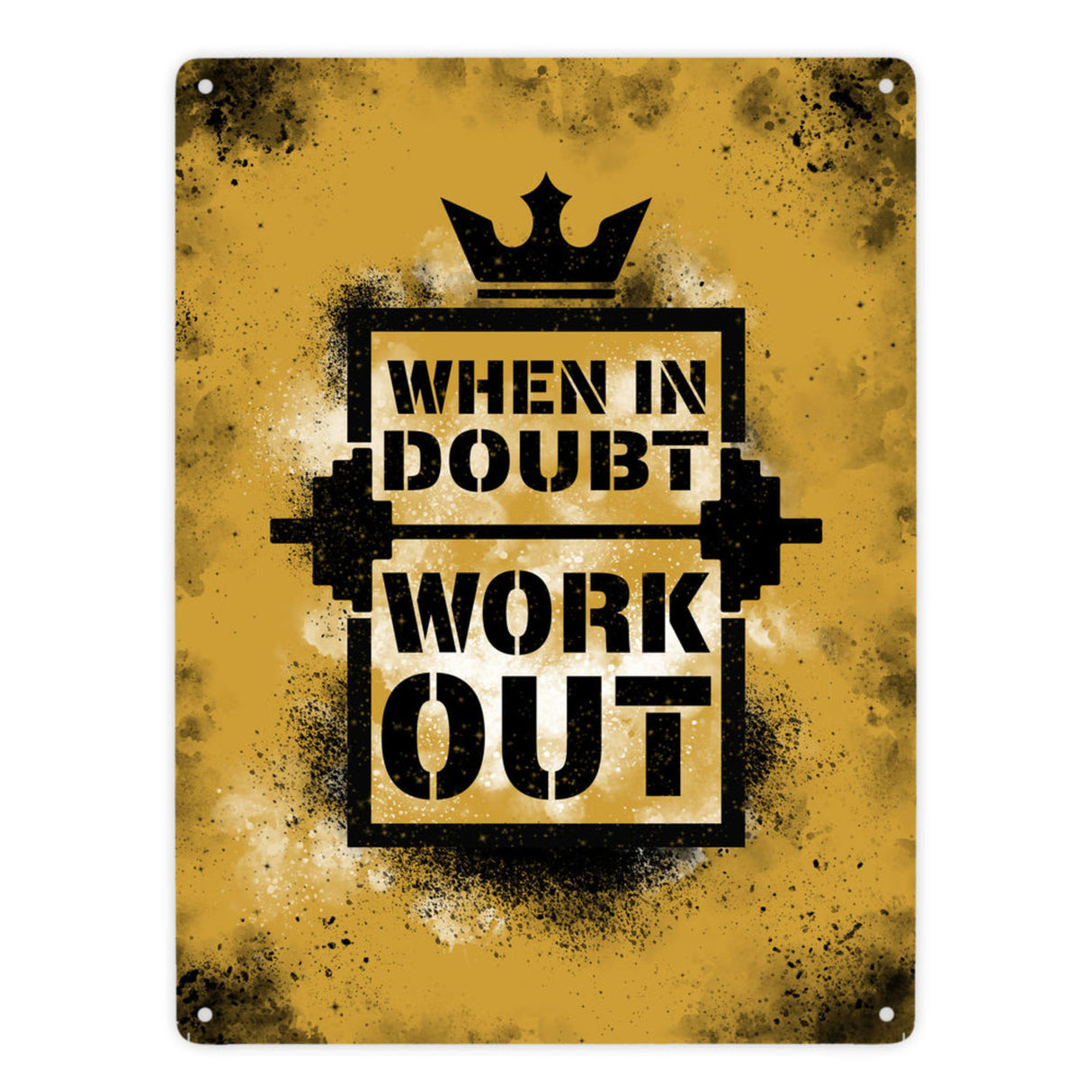 When in doubt Work out Metallschild mit motivierendem Spruch in {Gelb}
