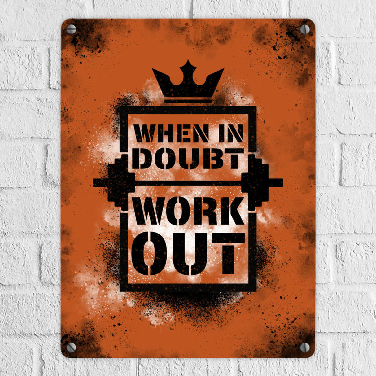 When in doubt Work out Metallschild mit motivierendem Spruch in {Gelb}