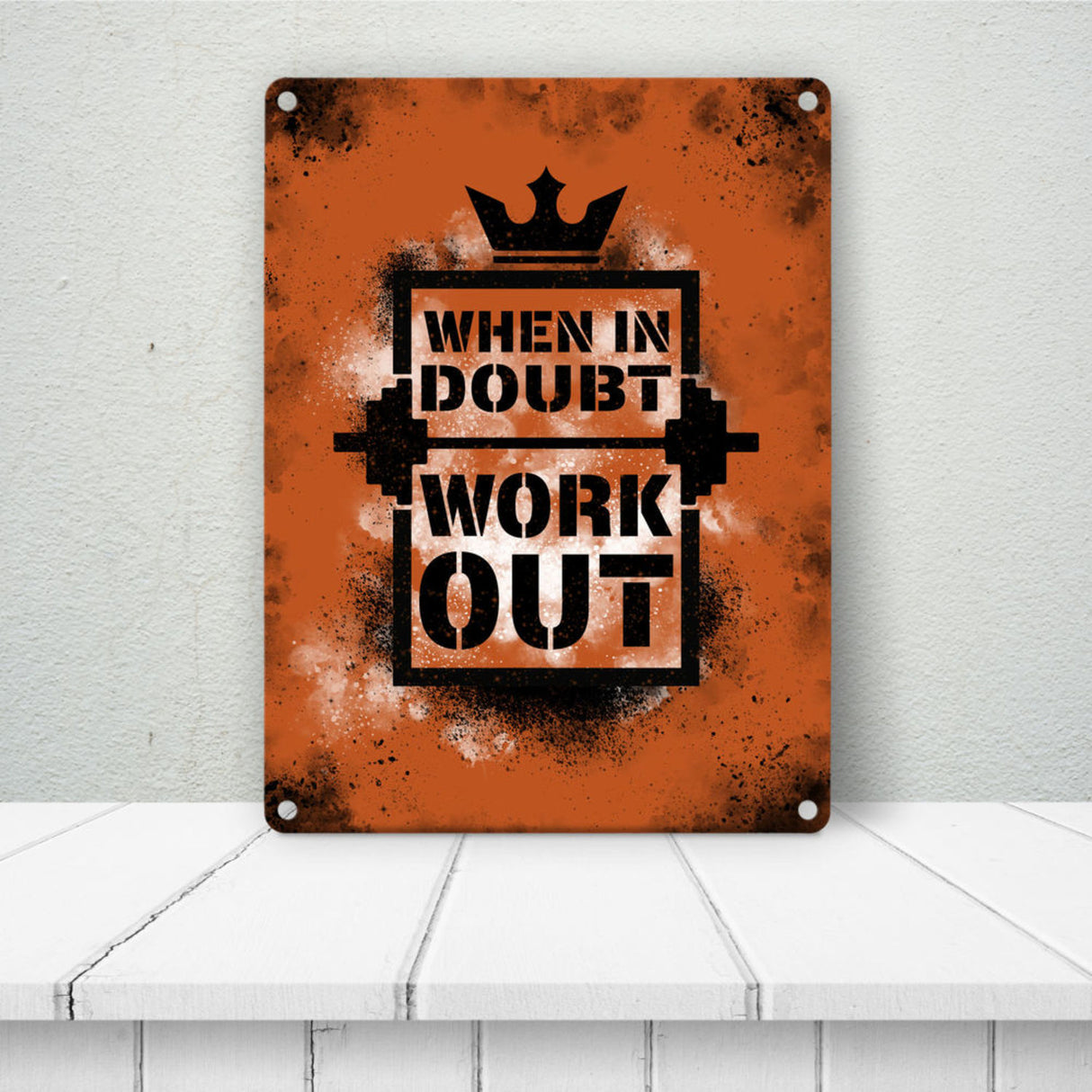 When in doubt Work out Metallschild mit motivierendem Spruch in {Gelb}