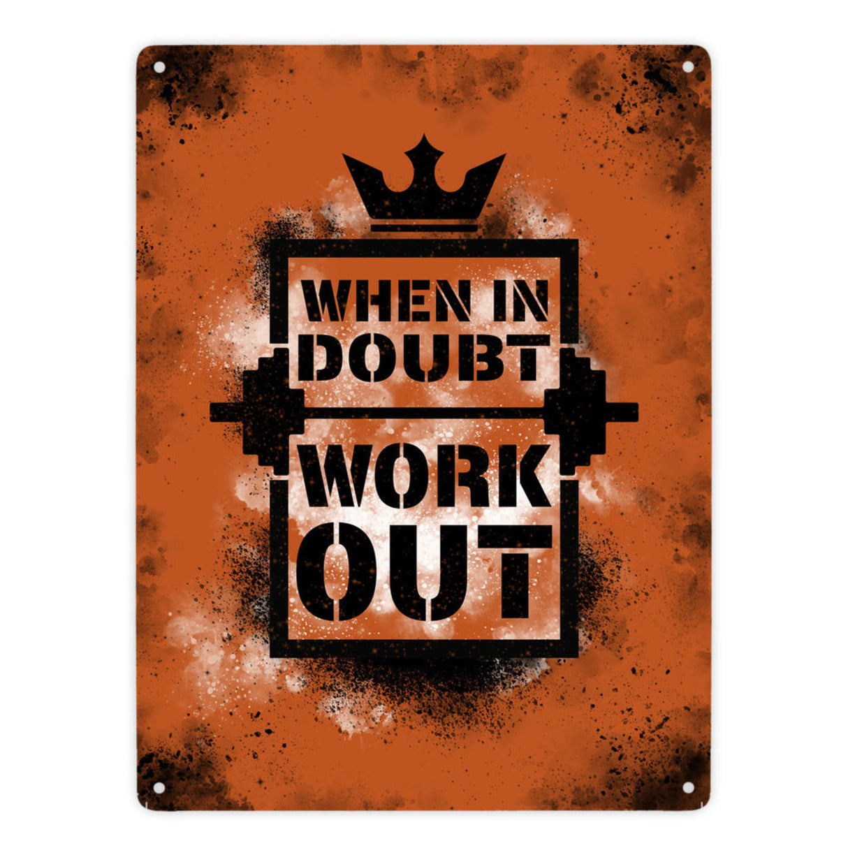 When in doubt Work out Metallschild mit motivierendem Spruch in {Gelb}