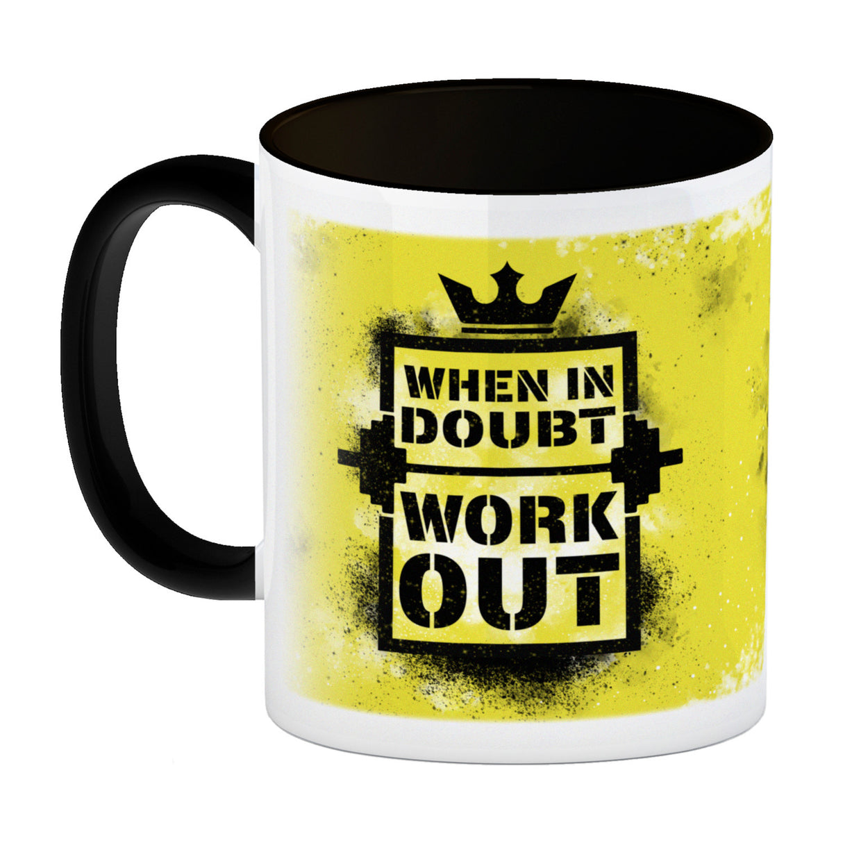 When in doubt Work out Kaffeebecher mit motivierendem Spruch in {Gelb}