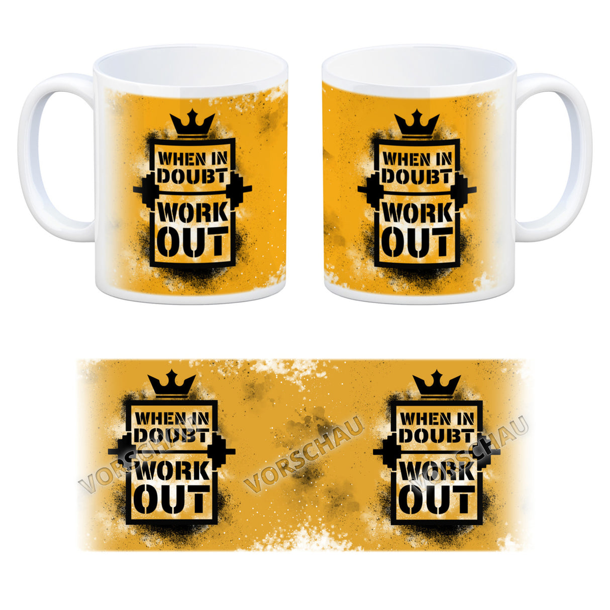 When in doubt Work out Kaffeebecher mit motivierendem Spruch in {Gelb}