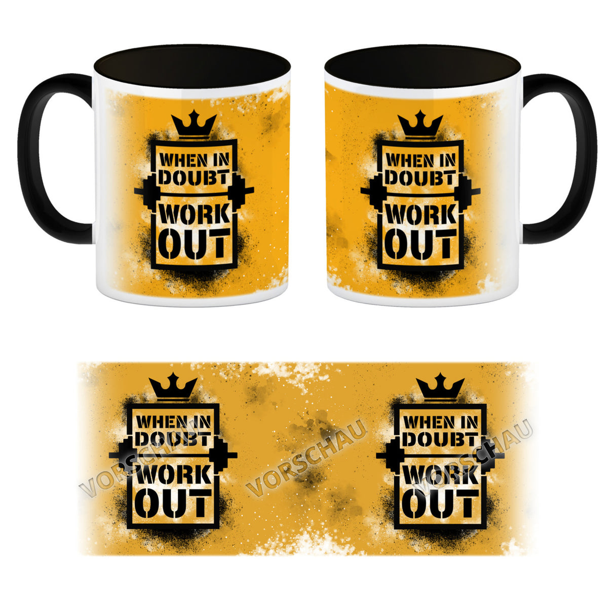 When in doubt Work out Kaffeebecher mit motivierendem Spruch in {Gelb}