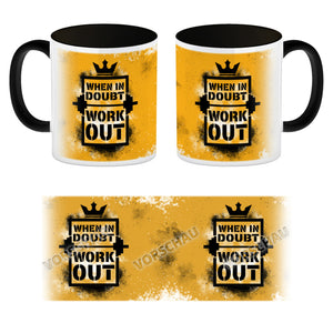 When in doubt Work out Kaffeebecher mit motivierendem Spruch in {Gelb}