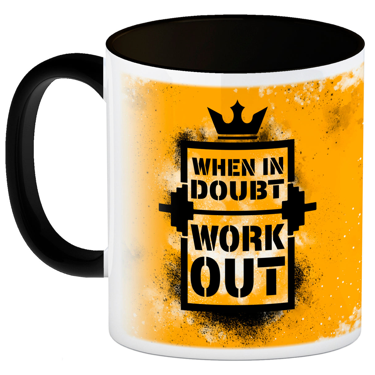 When in doubt Work out Kaffeebecher mit motivierendem Spruch in {Gelb}