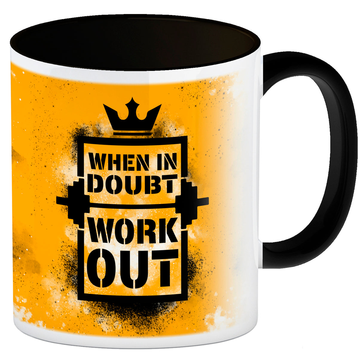 When in doubt Work out Kaffeebecher mit motivierendem Spruch in {Gelb}
