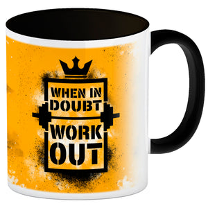 When in doubt Work out Kaffeebecher mit motivierendem Spruch in {Gelb}