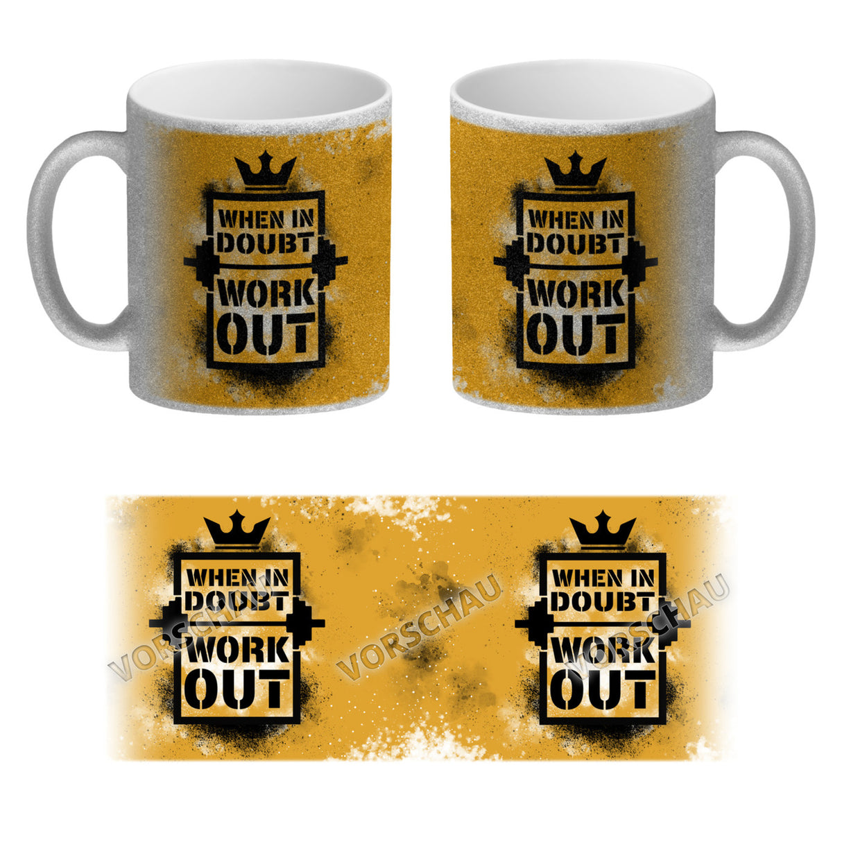 When in doubt Work out Kaffeebecher mit motivierendem Spruch in {Gelb}