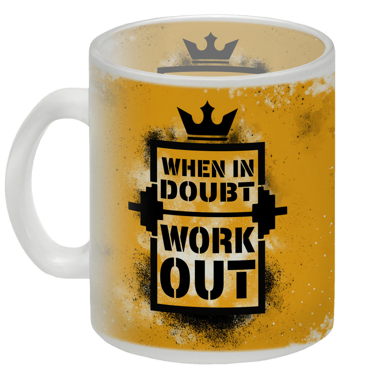 When in doubt Work out Kaffeebecher mit motivierendem Spruch in {Gelb}