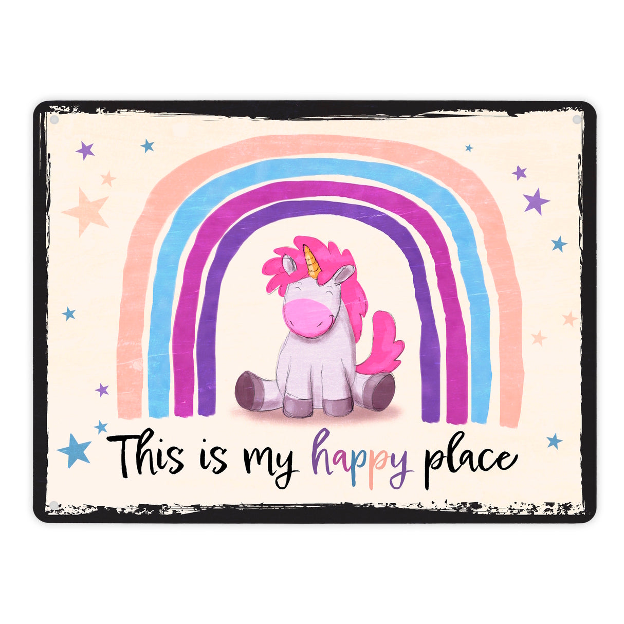 This is my happy place Metallschild mit niedlichem Einhorn
