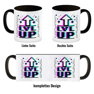 LVL UP Kaffeetasse mit witzigem Videospielmotiv