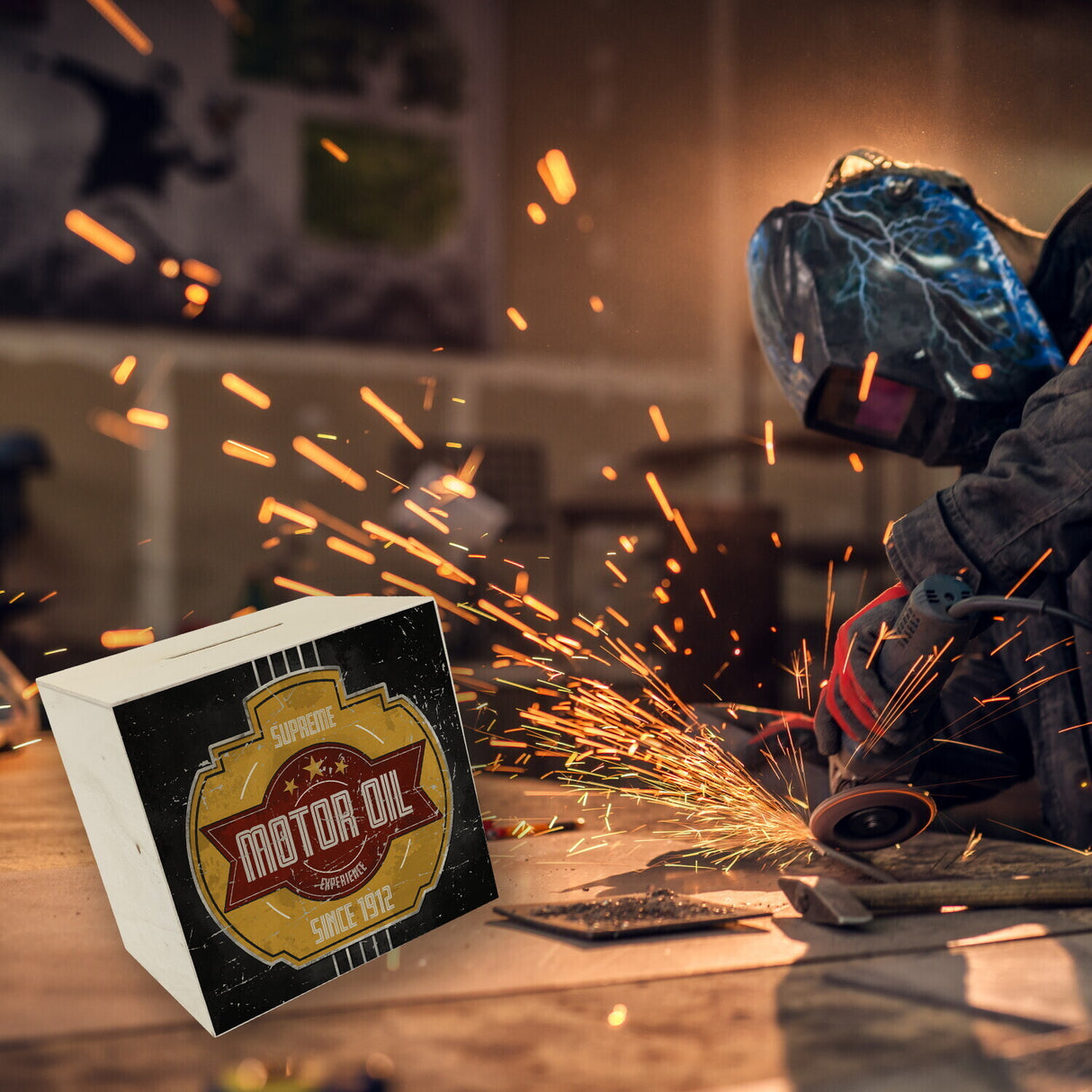 Motor Oil Benzin Spardose im Used-Look