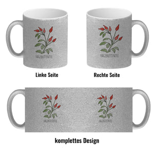Hagebuttentee Teetasse mit Hagebuttenpflanze für Teetrinker