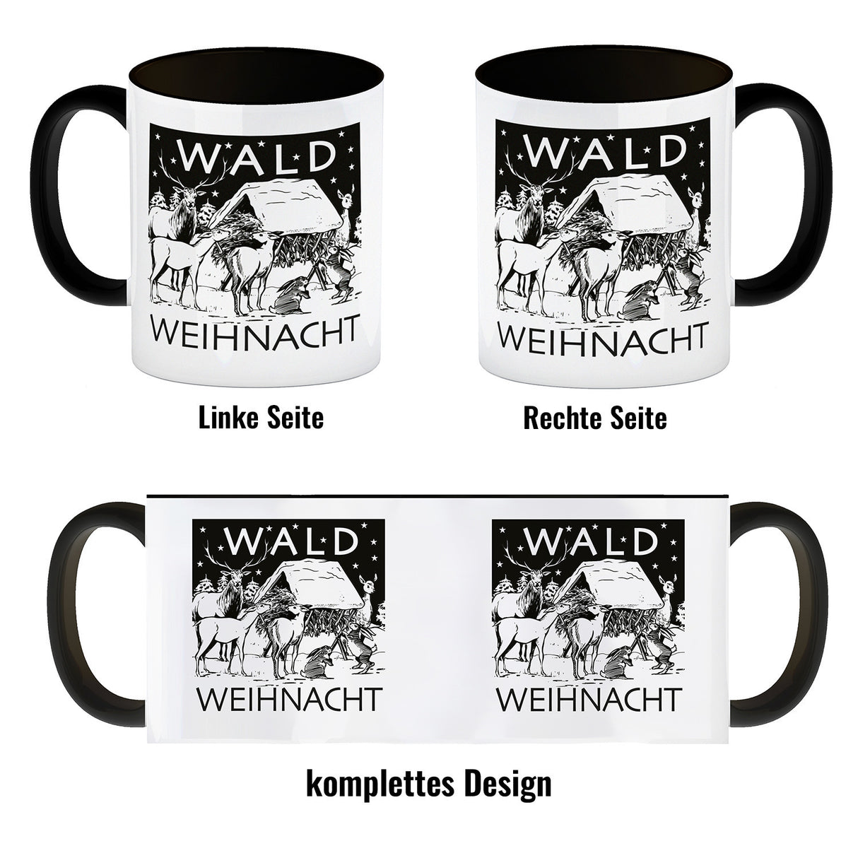Kaffeebecher zum Thema Weihnachten im Wald -weiß