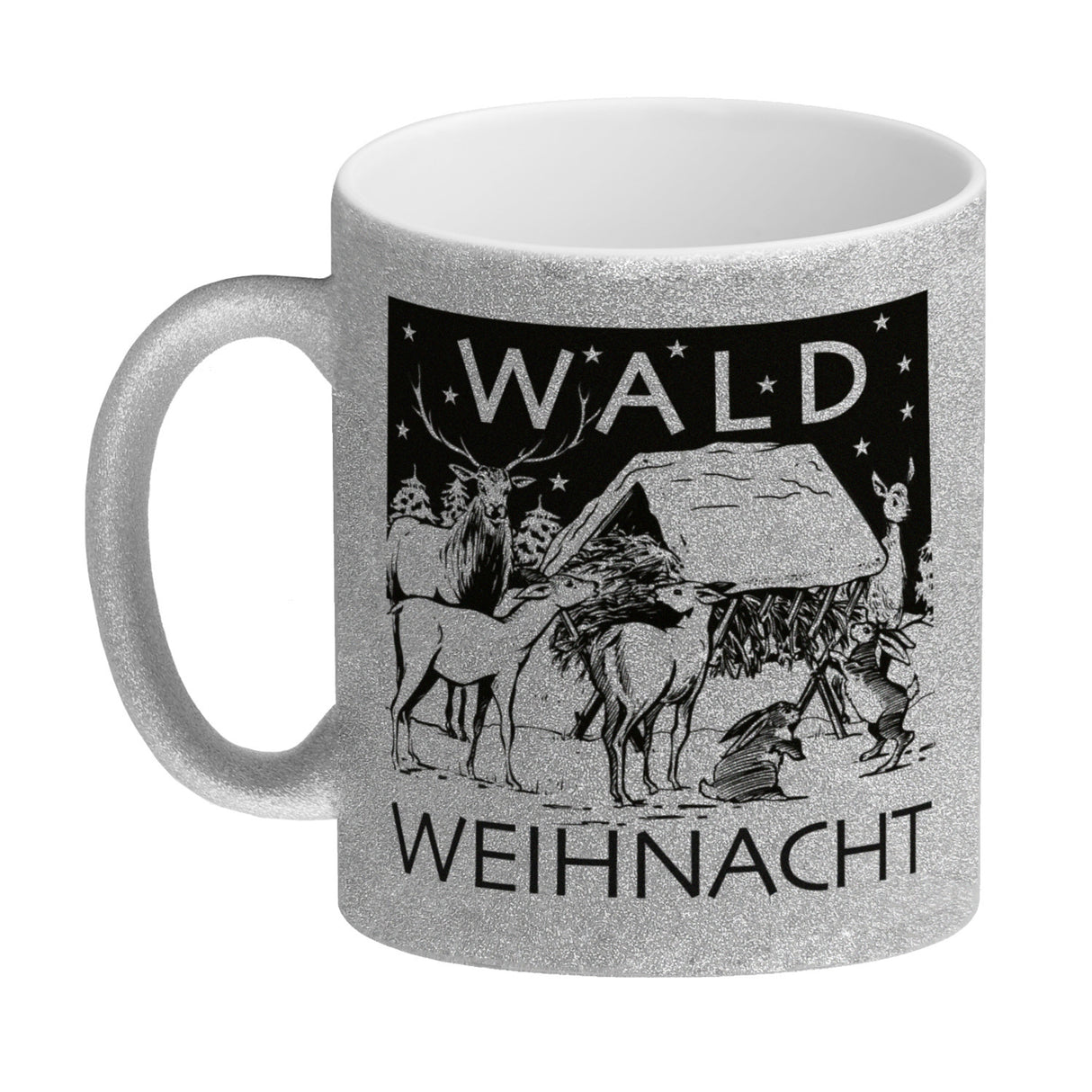 Kaffeebecher zum Thema Weihnachten im Wald -weiß