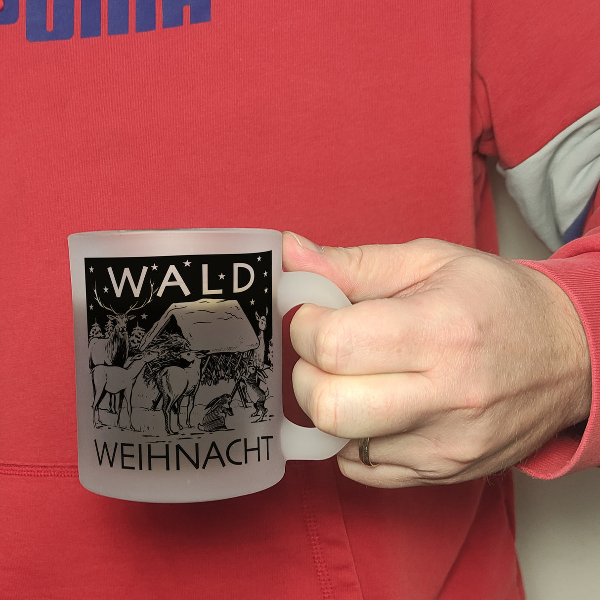 Kaffeebecher zum Thema Weihnachten im Wald -weiß