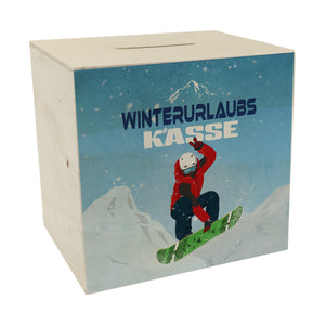 Winterurlaubskasse Spardose mit coolem Snowboarder