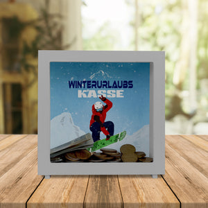 Winterurlaubskasse Spardose mit coolem Snowboarder